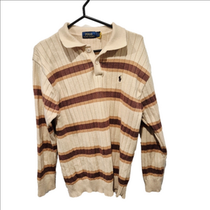 Polo Ralph Lauren Men's Ribbed Striped Rugby Polo Sweater Size Large